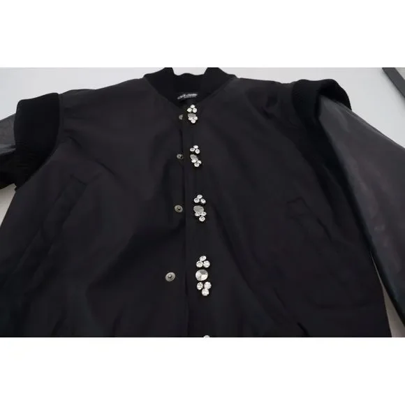Dolce & Gabbana Black Nylon Crystals Coat Buttons Jacket - Picture 7 of 10